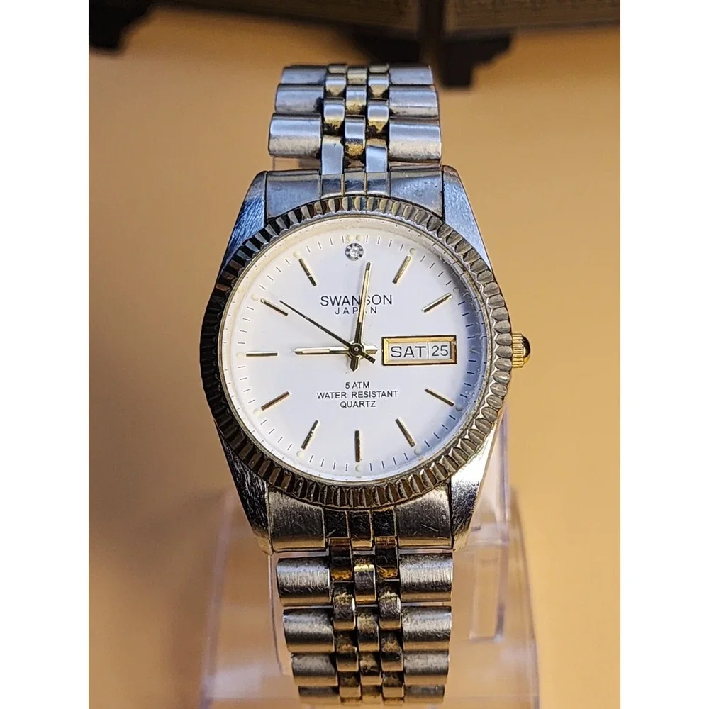Vtg SWANSON Miyota Women's Watch Two-Tone Day & Date  New Battery FREE $HIP!!‎